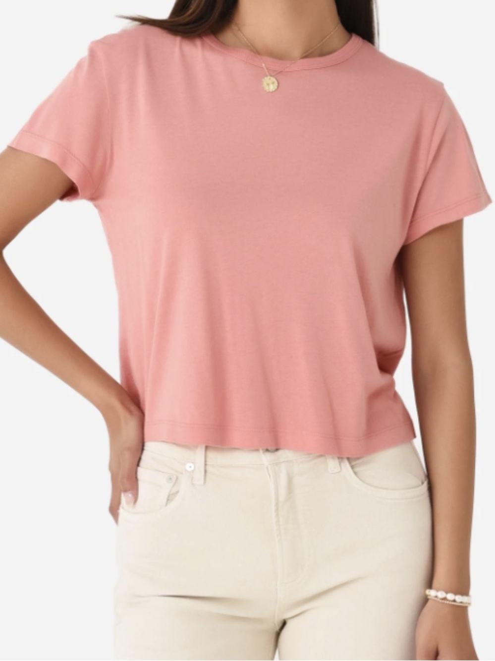 Agolde Cropped Short Drew Tee in pink/coral